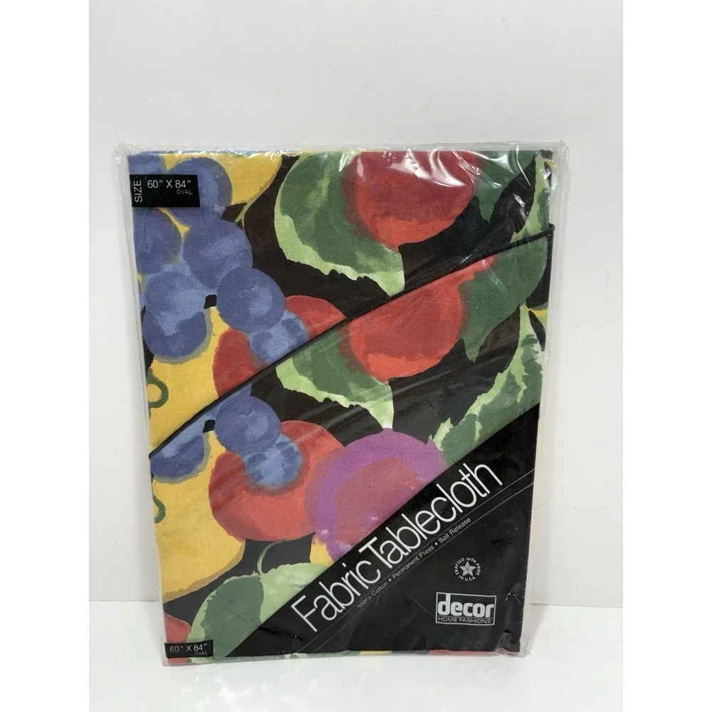 Fabric Tablecloth Oval Bountiful Autumn Fruits Grape Thanksgiving 60 x 84 New‎